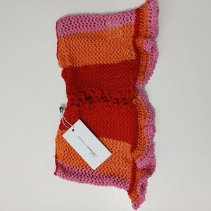 Colorful Knit Scarf with Ruffle Edges